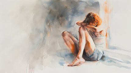 The Beauty of Vulnerability - Emotional Watercolor Illustration Capturing Human Sorrow and Resilience