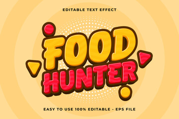 Editable text effect food hunter 3d Trendy Cartoon template style premium vector