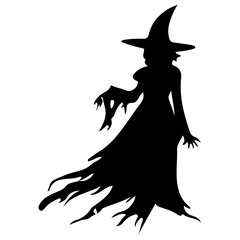Witch Silhouette with Broom Vector