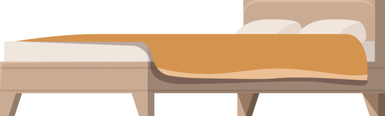 Simple double bed with orange blanket, perfect for representing bedroom furniture or hotel rooms