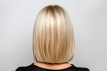 a woman with a blonde bob cut and a black shirt