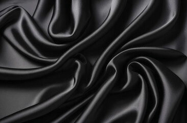 Fototapeta premium Background with empty black silk flowing fabric background, luxurious fabric textile decoration for poster, banner or cover design, for luxury product display with copy space