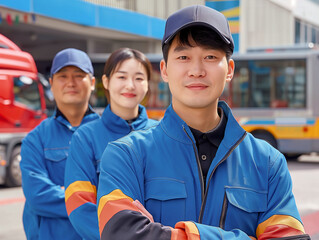 group of workers in warehouse