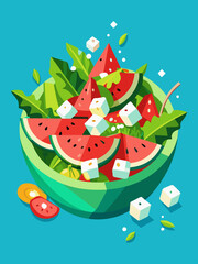 Fototapeta premium A refreshing watermelon and feta salad vector