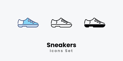 Sneakers icons vector set stock illustration.