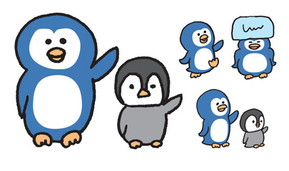 丸っこくておもしろかわいいペンギンの親子