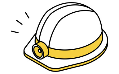 防災グッズ、ヘッドライトつきヘルメットのシンプルな線画、アイソメトリックイラスト © TKM