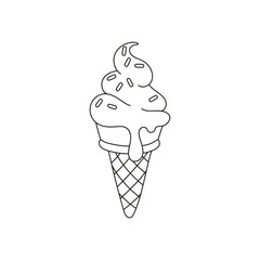 Ice cream cone. Icon. Vector black and white illustration.