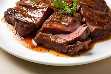 lamb chops with vegetables on white plate