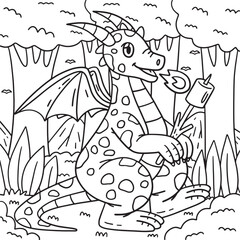 Dragon Roasting Marshmallow Coloring Page for Kids