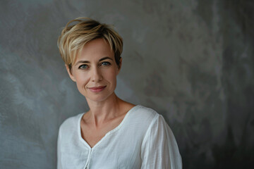 Fototapeta premium a woman with short hair and a white shirt