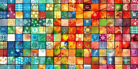 The Cultural Mosaic: Holidays as Tiles in a Festive Mosaic - Picture different holidays as colorful tiles coming together to create a beautiful and diverse mosaic of global celebrations