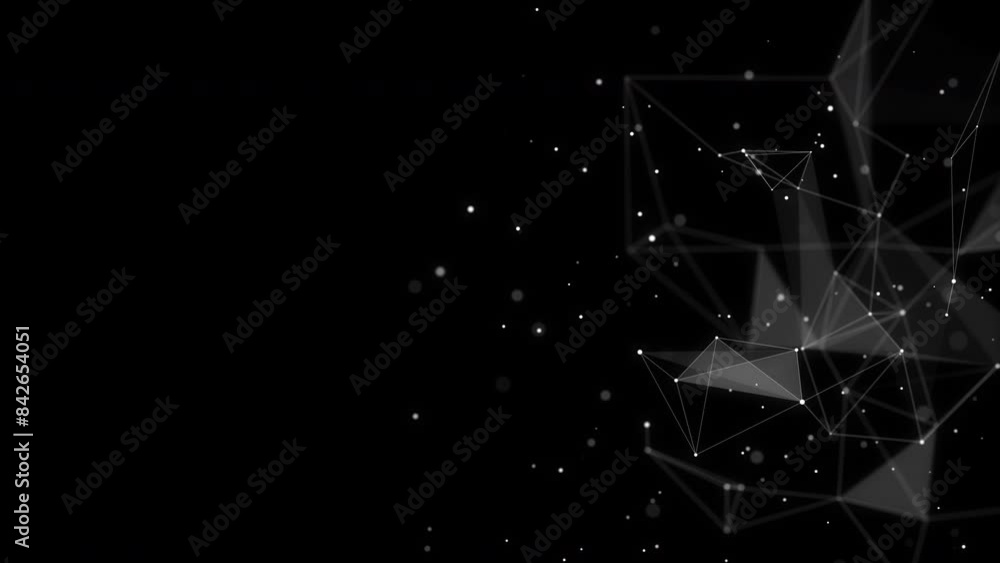 Poster abstract plexus mesh background with chaotically connected points and polygons flying in space. digi