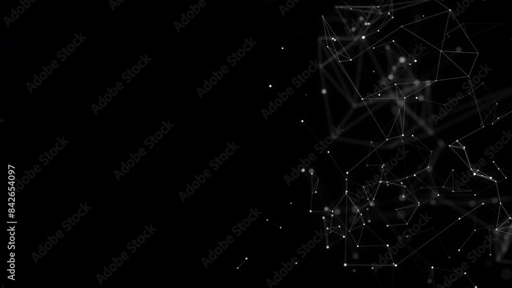 Poster abstract plexus mesh background with chaotically connected points and polygons flying in space. digi