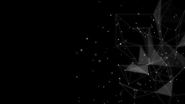 Abstract plexus mesh background with chaotically connected points and polygons flying in space. Digital data network connections. Futuristic technology loop