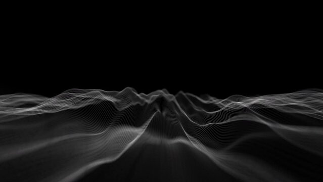 Audio wavefrom. Abstract music waves oscillation. Futuristic sound wave visualization. Synthetic music technology sample. Tune print. Distorted frequencies. 4k UHD loop