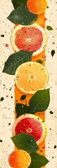 Elegant Abstract Fruit Background With Lemons, Grapefruits, and Leaves