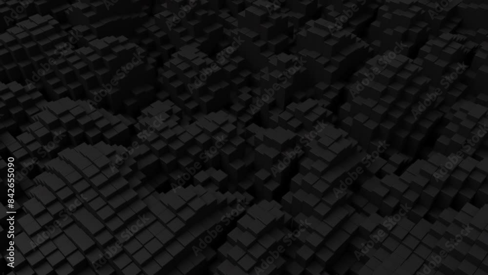 Aufkleber Ripples on grid of black blocks abstract background. Loop of waves of square columns. Voxel noise backdrop.