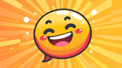 A cartoon rendering featuring an emoticon face expressing gratitude within a vibrant speech bubble