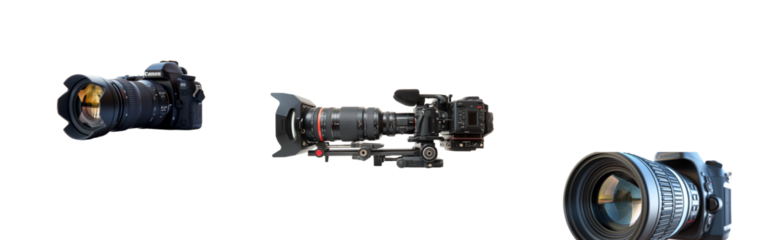 DSLR camera with sports lens on Transparent background isoleted.