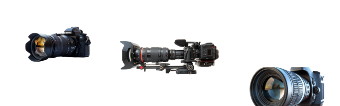 DSLR camera with sports lens on Transparent background isoleted.