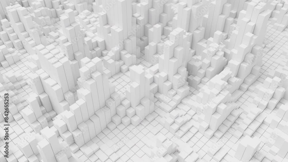 Aufkleber Ripples on grid of white blocks abstract background. Loop of waves of square columns. Voxel noise backdrop.