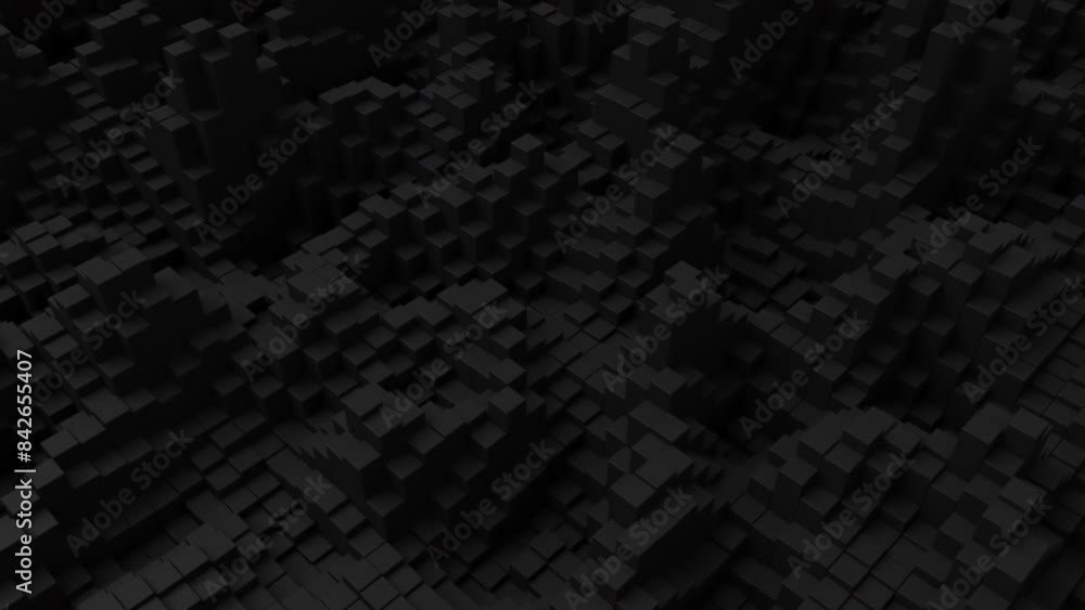 Aufkleber Ripples on grid of black blocks abstract background. Loop of waves of square columns. Voxel noise backdrop.
