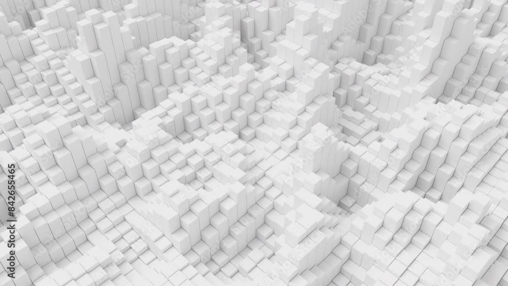 Aufkleber Ripples on grid of white blocks abstract background. Loop of waves of square columns. Voxel noise backdrop.