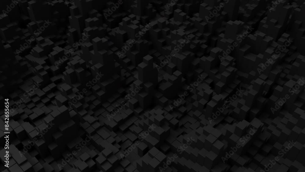 Aufkleber Ripples on grid of black blocks abstract background. Loop of waves of square columns. Voxel noise backdrop.
