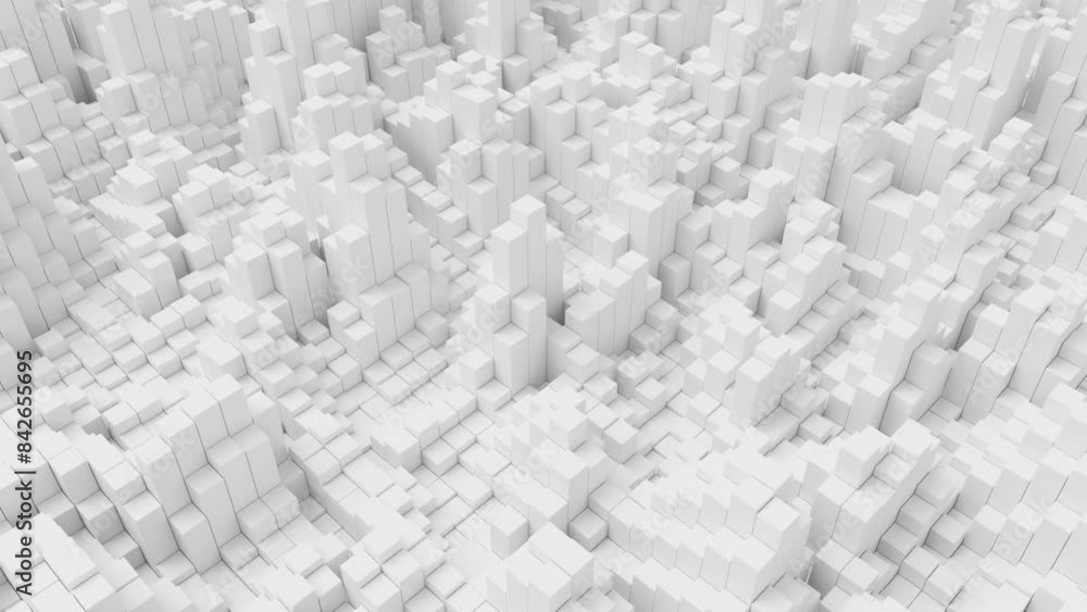 Aufkleber Ripples on grid of white blocks abstract background. Loop of waves of square columns. Voxel noise backdrop.