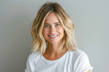Fototapeta premium a woman with blonde hair and a white shirt