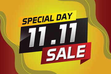 11.11 Special day sale word concept vector illustration with ribbon and 3d style for use landing page, template, ui, web, mobile app, poster, banner, flyer, background, gift card, coupon

