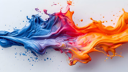 Energetic and colorful paint splashes isolated on a pristine white background, dynamic and captivating