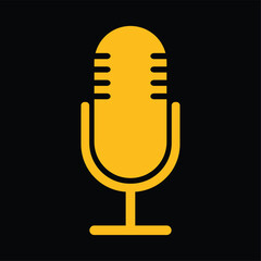 The golden microphone icon in a flat style isolated on a black background. Logo, application, user interface. Podcast radio icon. Studio microphone broadcast. Recording Studio. Voice vector 
icon.