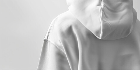 Close-up of a plain white hoodies back side, featuring a blank label for showcasing your custom design mockup