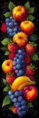 Vibrant Fruit Cluster With Grapes, Apples, Strawberries, and a Banana