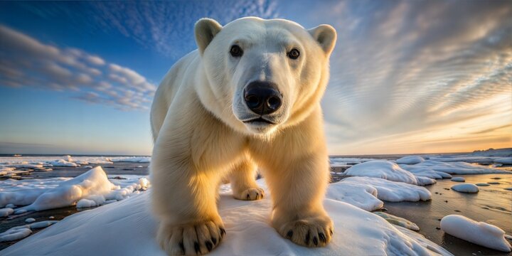 Eisb&auml;r in der Arktis - Polarregion - Beeindruckende Weitwinkel Nahaufnahme