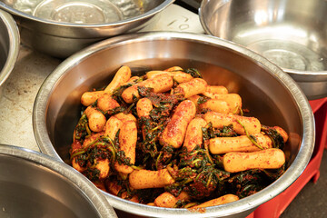 Chonggak kimchi from local Market also known as ponytail radish kimchi 