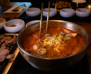 bowl of ramen on restaurant table 