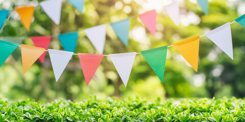 Blurred Colorful Triangular Flags For Outdoor Parties And Events Celebrations