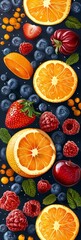 Vibrant Orange Slices and Berries on a Dark Background
