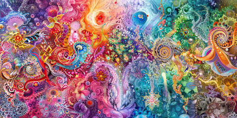 The Cosmic Tapestry: Religions as Interwoven Threads in the Fabric of Humanity - Picture different religions as threads, weaving together to create a rich and intricate tapestry representing