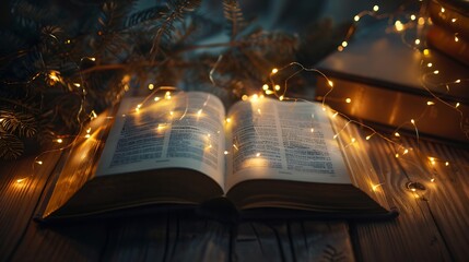 Illuminate your mind and spirit with a captivating image of an open book bathed in glowing lights, symbolizing the enlightenment and inspiration that comes from the pursuit of knowledge and wisdom