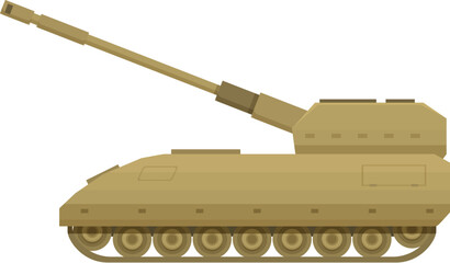 Powerful modern self propelled artillery system on tracks, military vehicle flat illustration