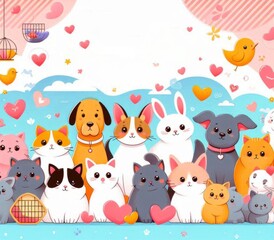cute animals sitting each other, cute background