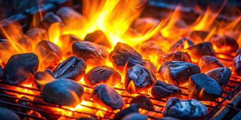 Burning glowing charcoal BBQ grill time animated flames hot temperature risk of burning
