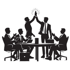 Successful businessmen high fiving each other during a meeting silhouette,