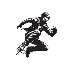 Gamer jumping mid air silhouette,