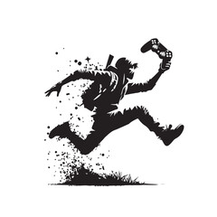 Gamer jumping mid air silhouette,