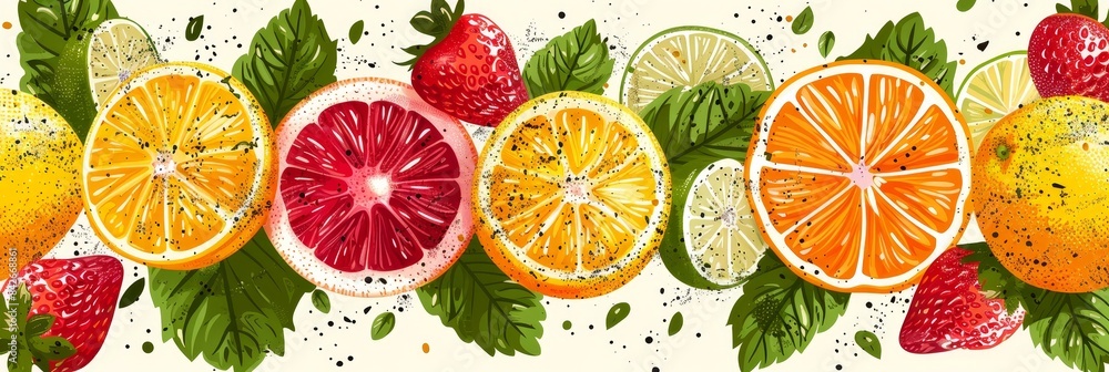 Wall mural abstract colorful citrus fruit and strawberry background - Wall murals